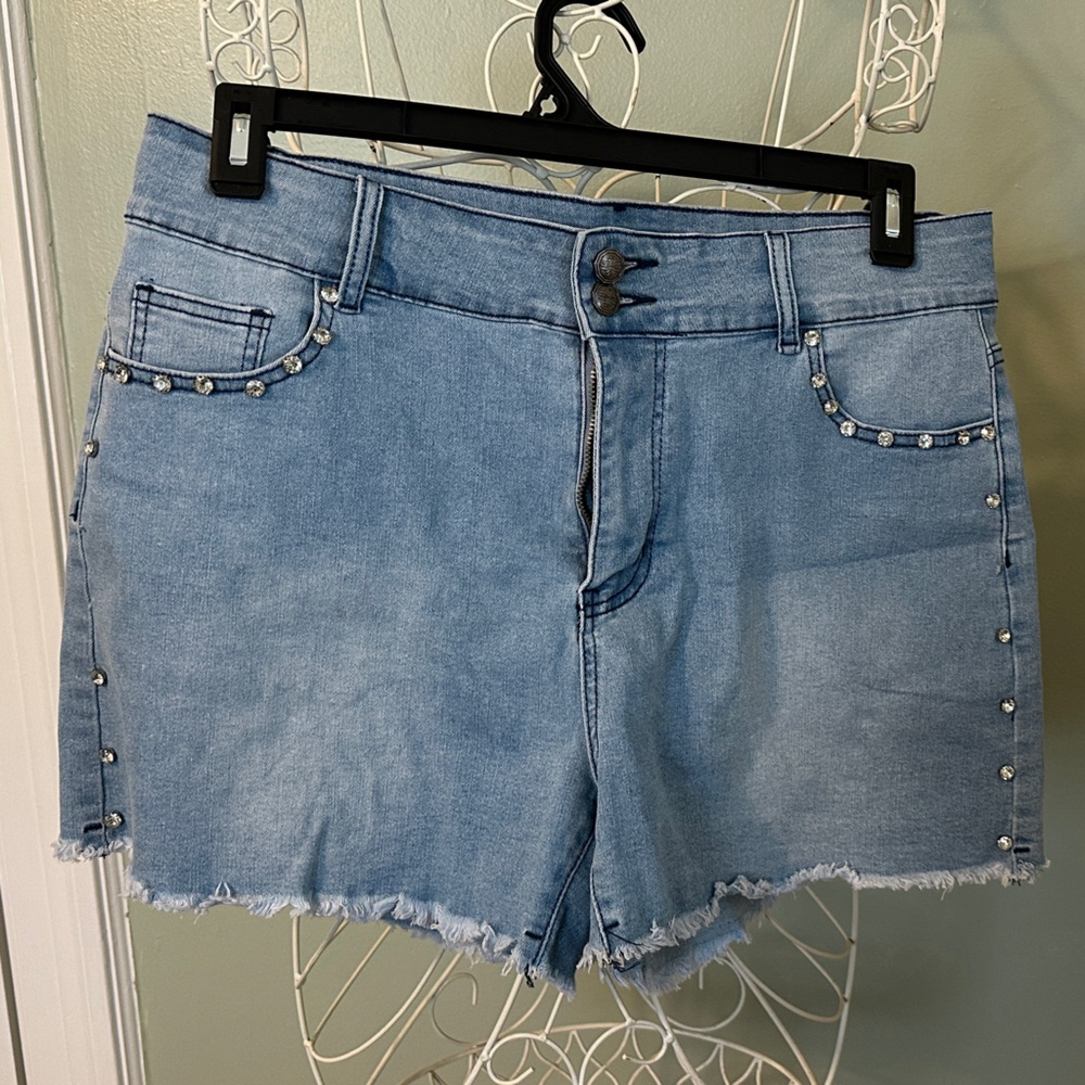 Crazy Train Sky Blue Jean Shorts with Pearl Studs
